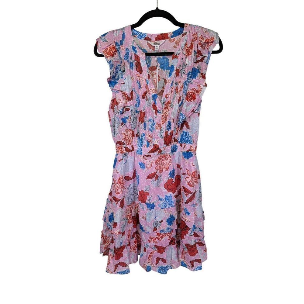 Bb Dakota Steve Madden On The Ruffle Split Neck Pleated Mini Dress Pink Multi Wo